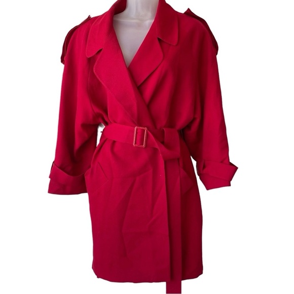 CHRISTIAN DIOR vintage 1990 Red Trench Coat jacket Midi